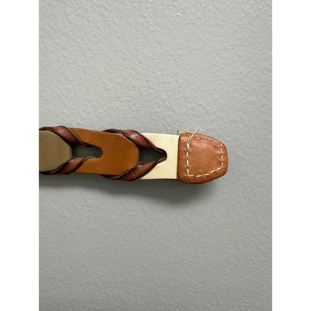 Fossil Womens Braided Leather Belt Multi-Tone Brown Tan Cream Size M BT3943702
